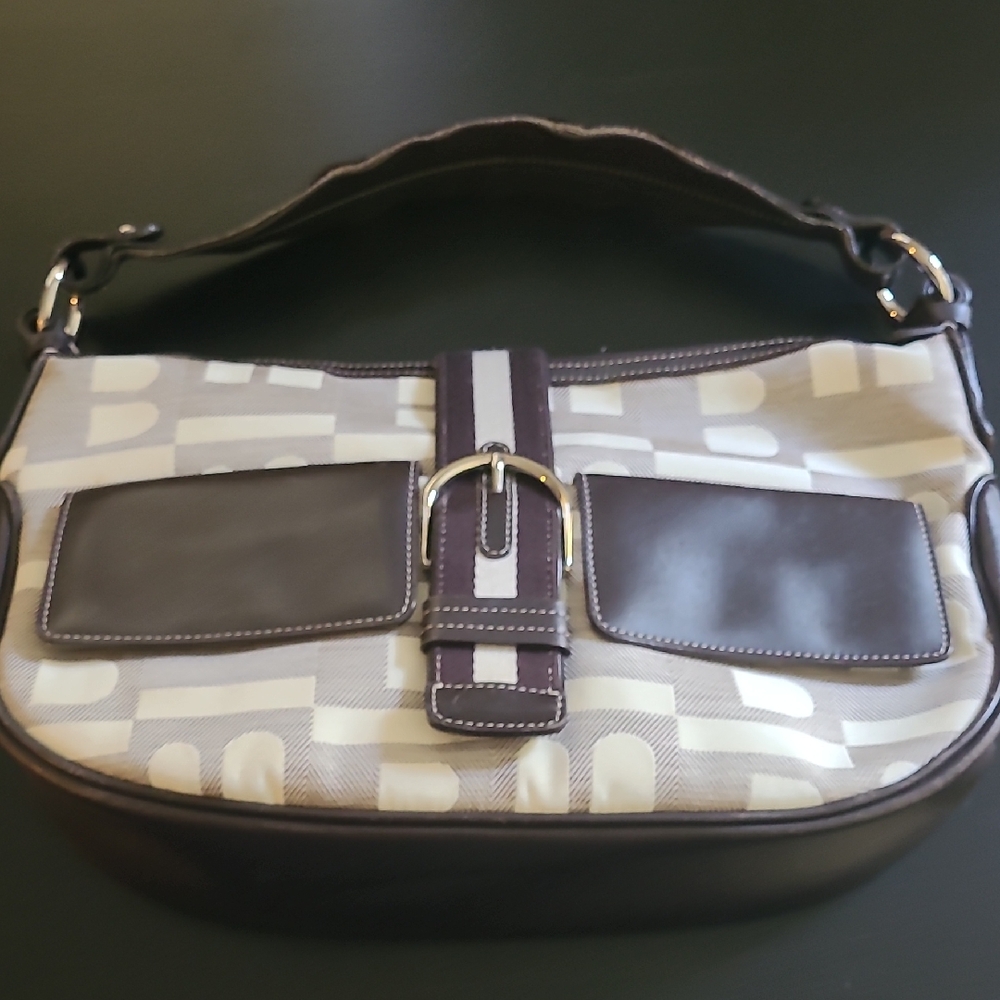 Bally Gray and Brown Logo Shoulder Bag